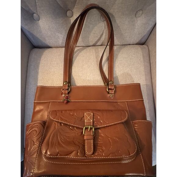 Patricia Nash Bolsena Florence Brown Tooled Leather Tote ZipTop Shoulder Bag - Picture 1 of 14